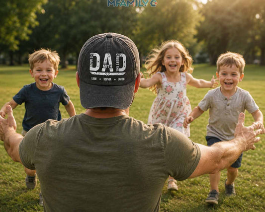 Personalized Dad Hat – The Man The Myth The Legend Custom Cap with Kids Names