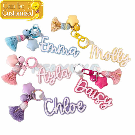 Personalized Name Keychain – Custom Acrylic Keyring with Tassel & Charm Gift