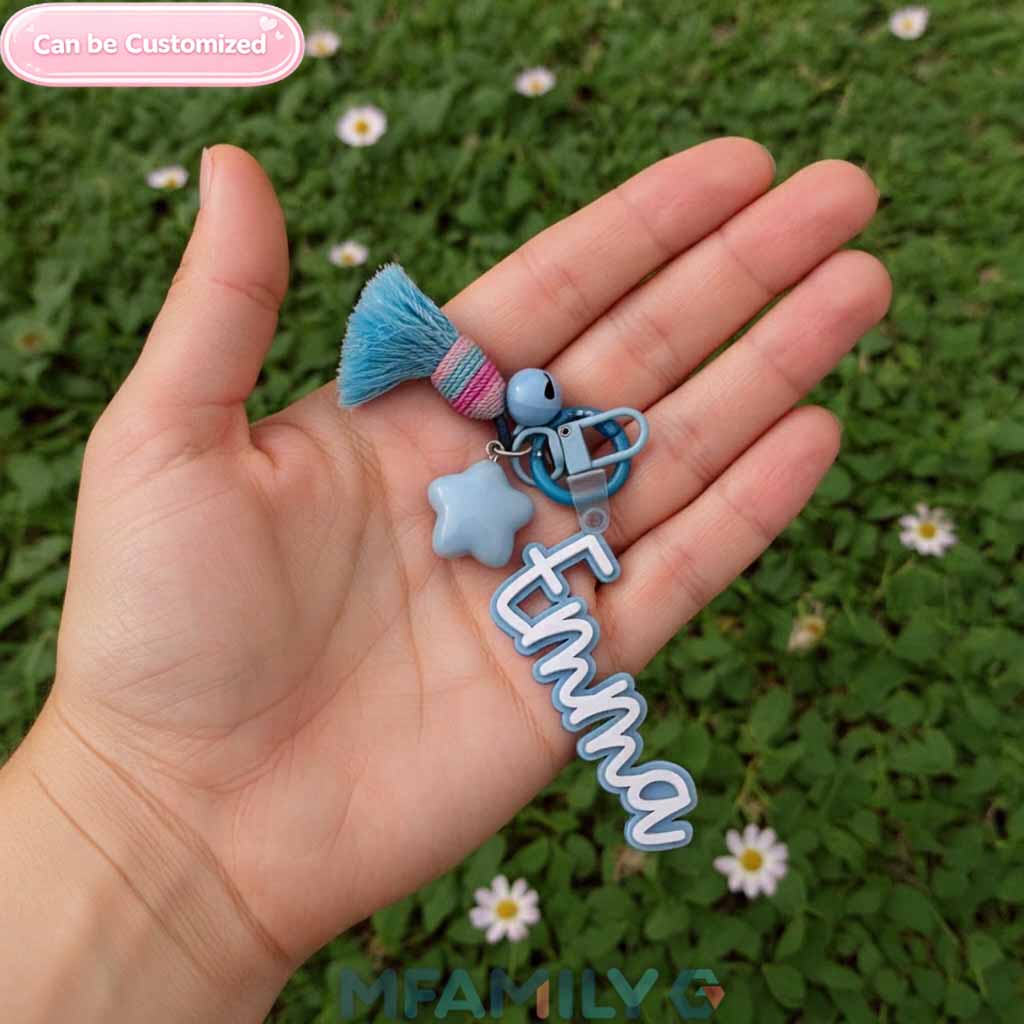 Personalized Name Keychain – Custom Acrylic Keyring with Tassel & Charm Gift