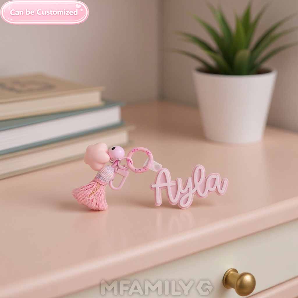 Personalized Name Keychain – Custom Acrylic Keyring with Tassel & Charm Gift