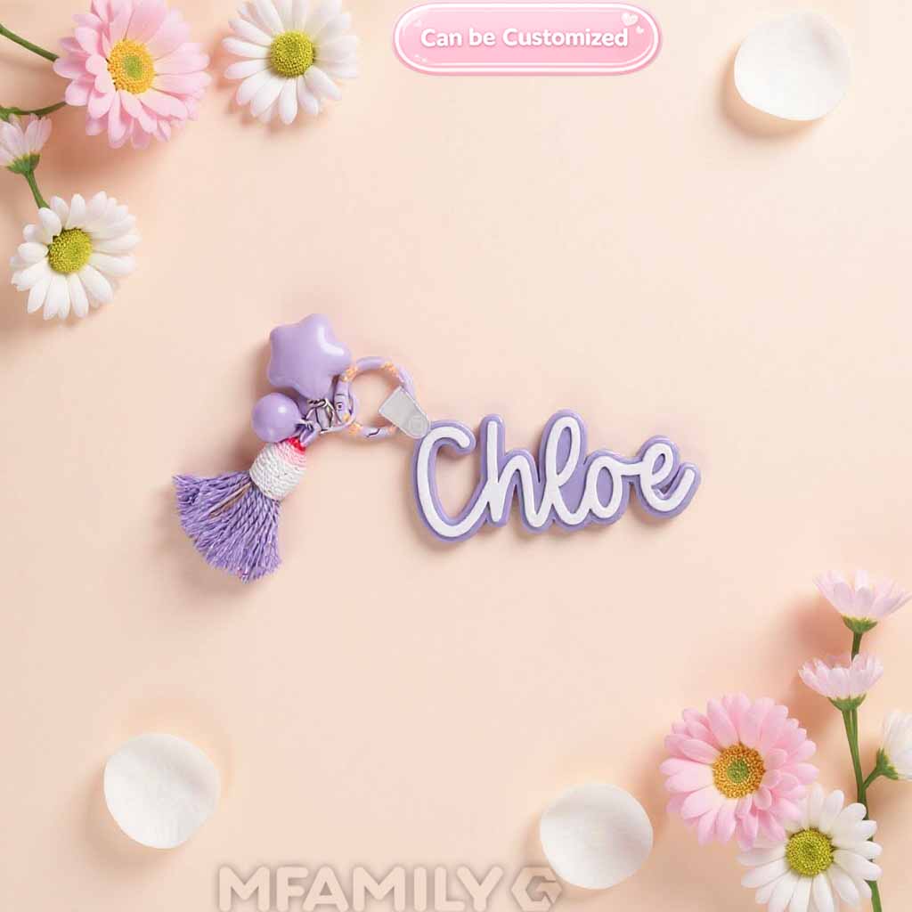 Personalized Name Keychain – Custom Acrylic Keyring with Tassel & Charm Gift