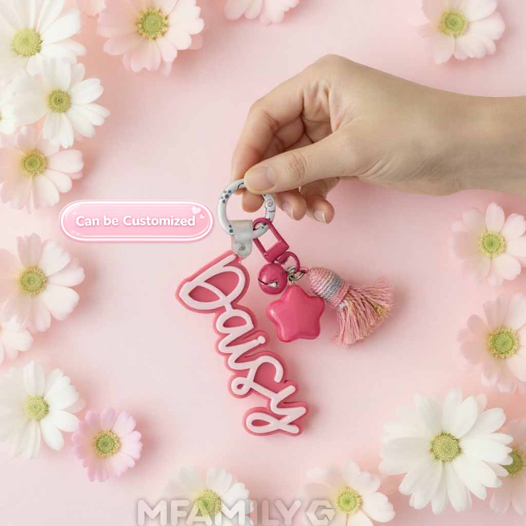 Personalized Name Keychain – Custom Acrylic Keyring with Tassel & Charm Gift