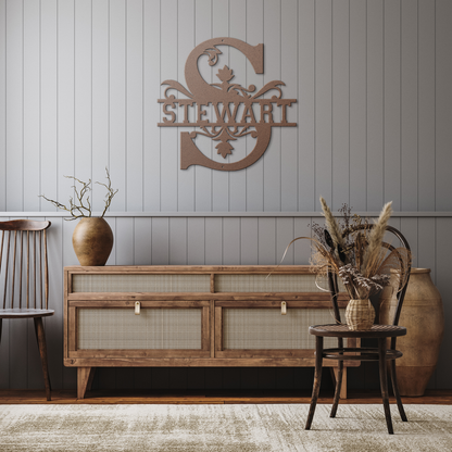 Stewart_Family_Monogram_Metal_Sign_Copper_Rustic_Hallway_Mockup.png